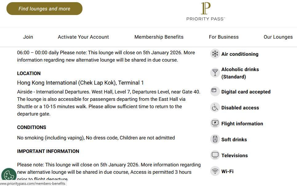Priority Pass Chase Sapphire HKG listing
