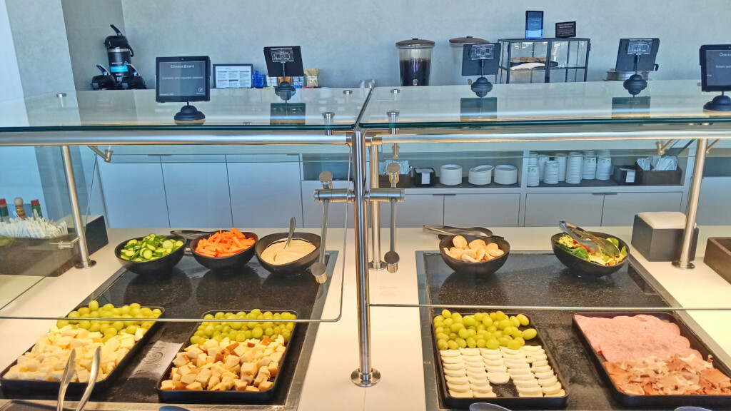 a buffet with food on it