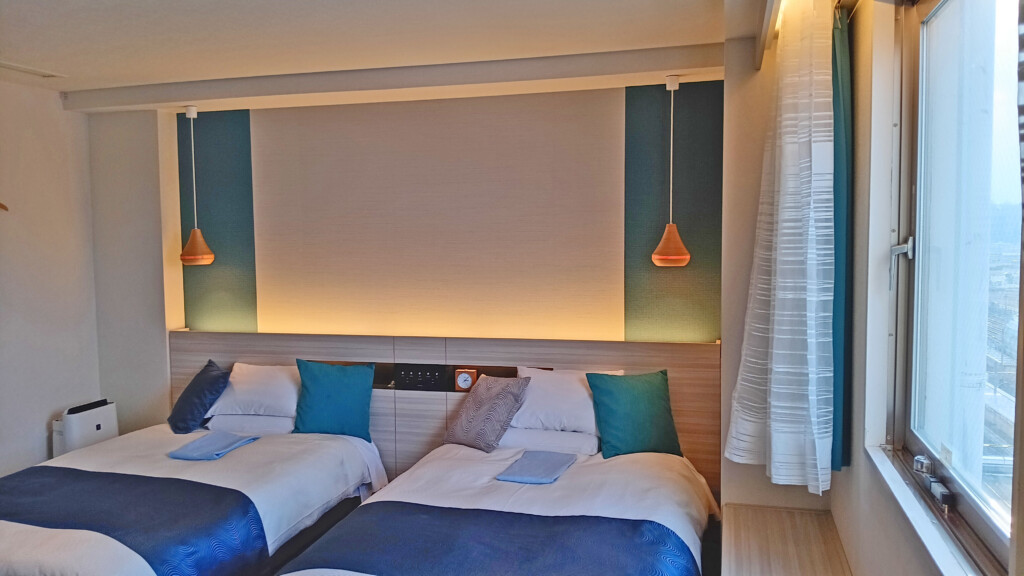 a room with two beds