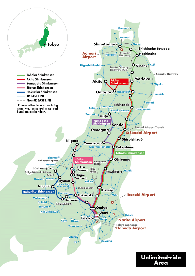 JR East Pass rail map, source: JR East