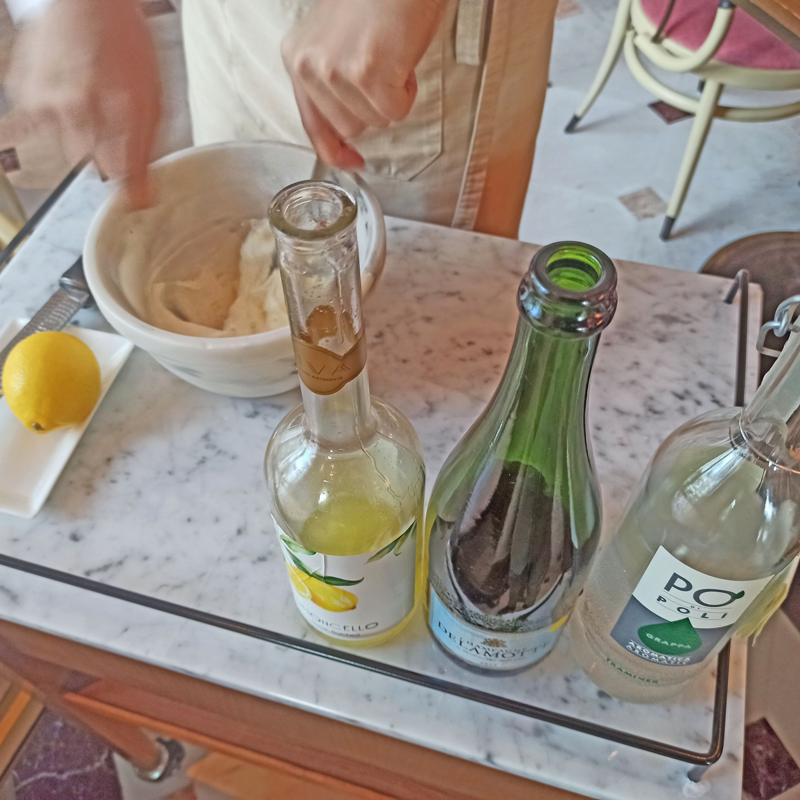 Tableside lemon sorbet palate cleanser