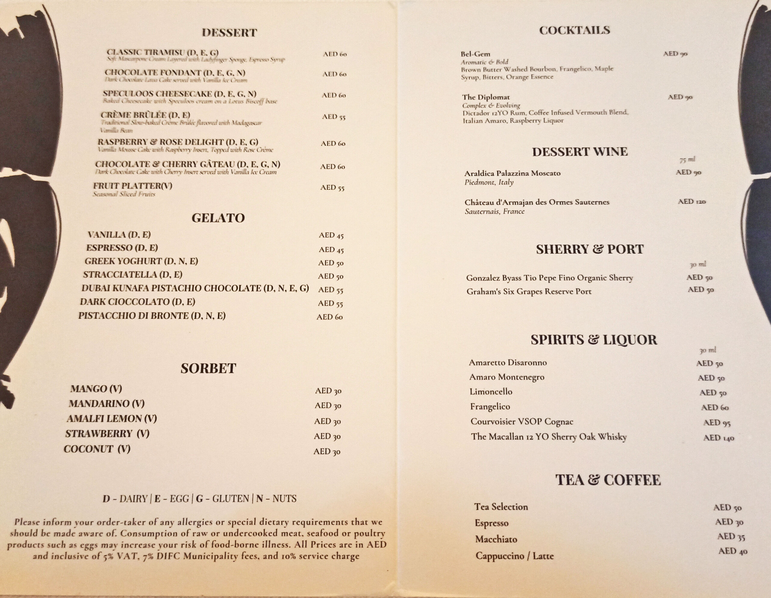 Dessert menu