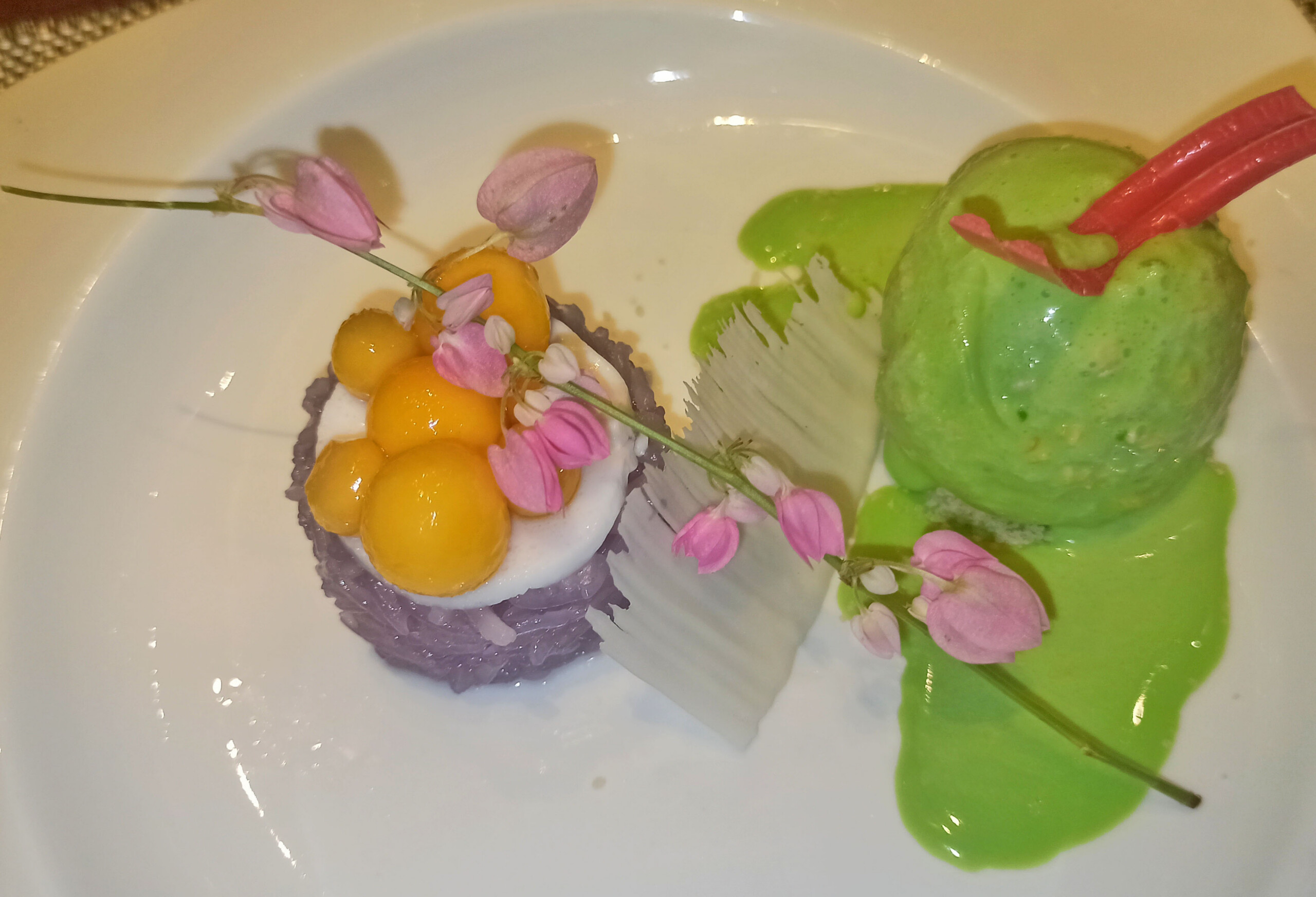Mango sticky rice with pandan ice cream