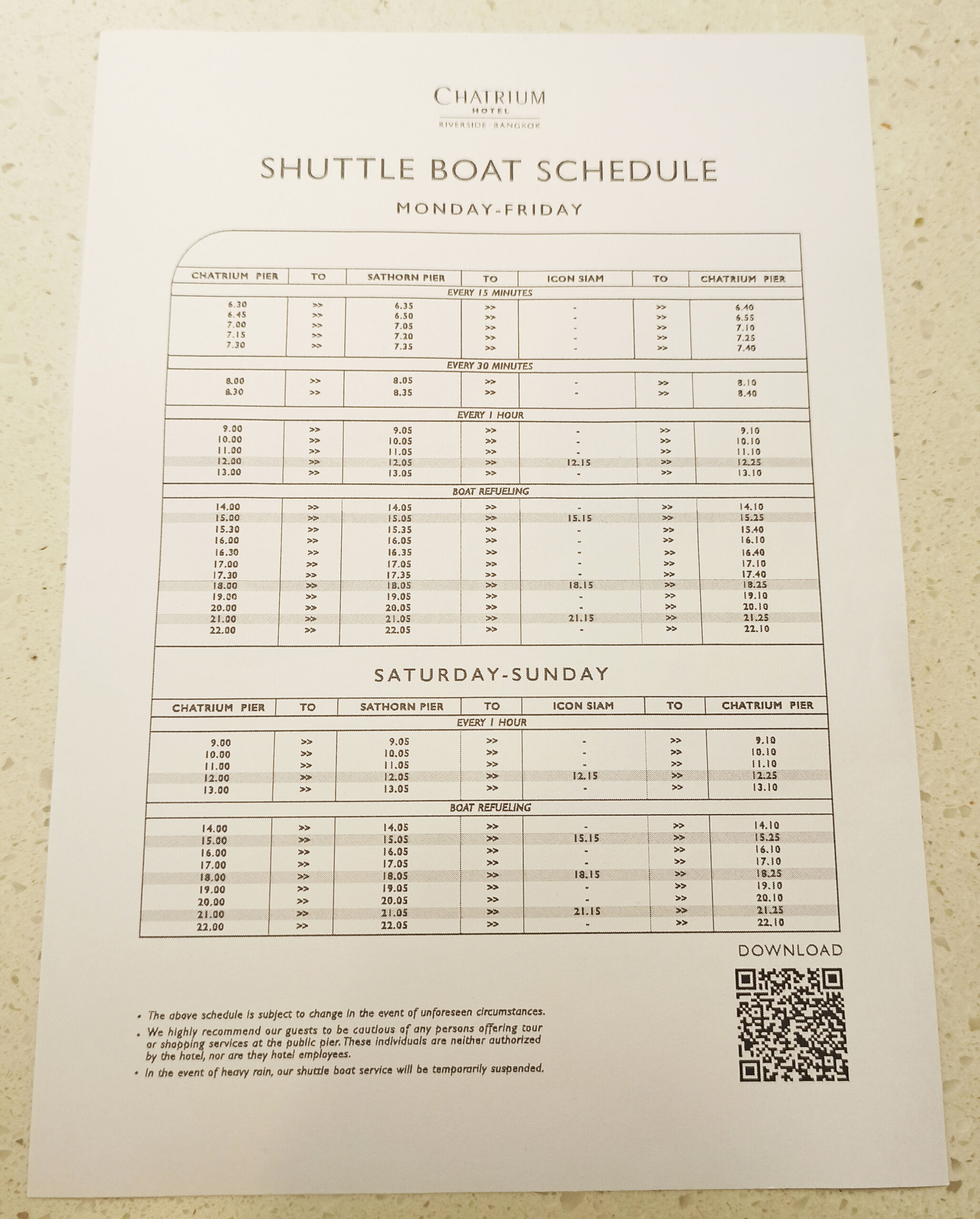 Shuttle boat schedule